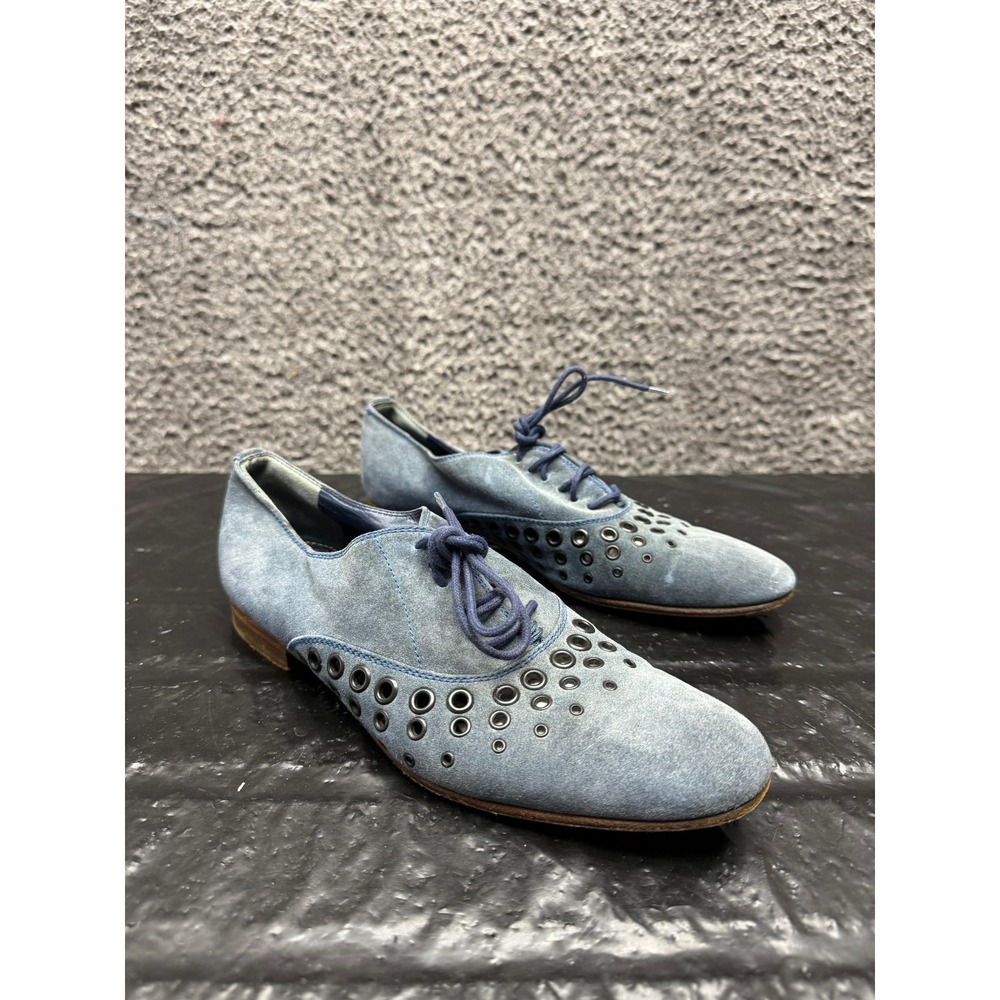 Sergio Rossi Suede Grommet Eyelet Lace Up Oxford Shoes Blue 9540 Womens Size 36